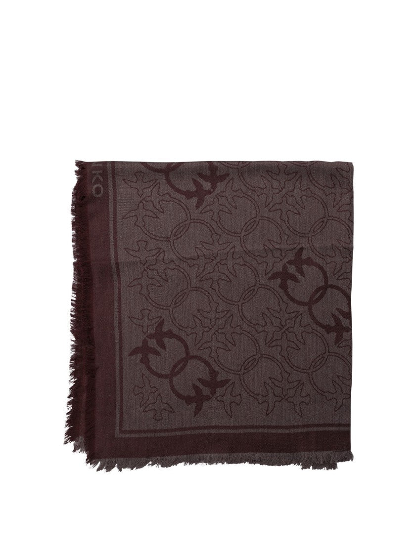 Pinko Bordeaux Scarf With Intricate Pattern And Fringed Edges
