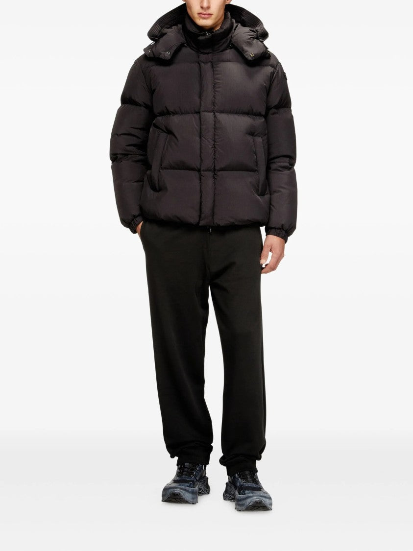 Diesel Quilted Black Puffer Jacket With Detachable Hood And Concealed Zipper
