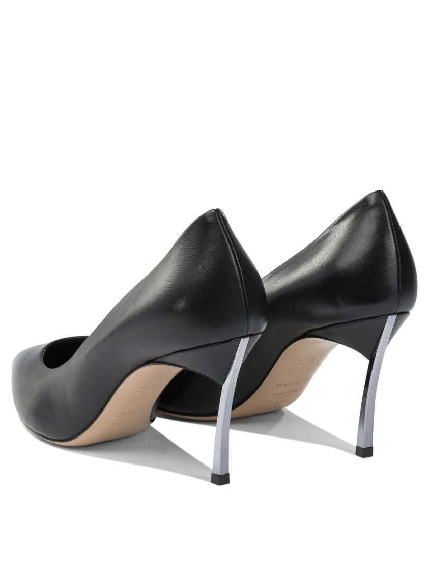 Casadei Tapered Black Leather Pumps
