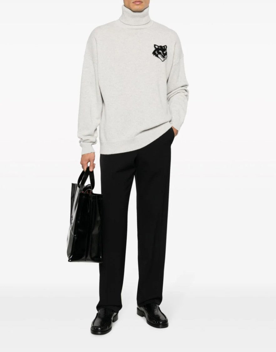 Maison Kitsuné Fox Head Intarsia Logo Turtleneck Sweater