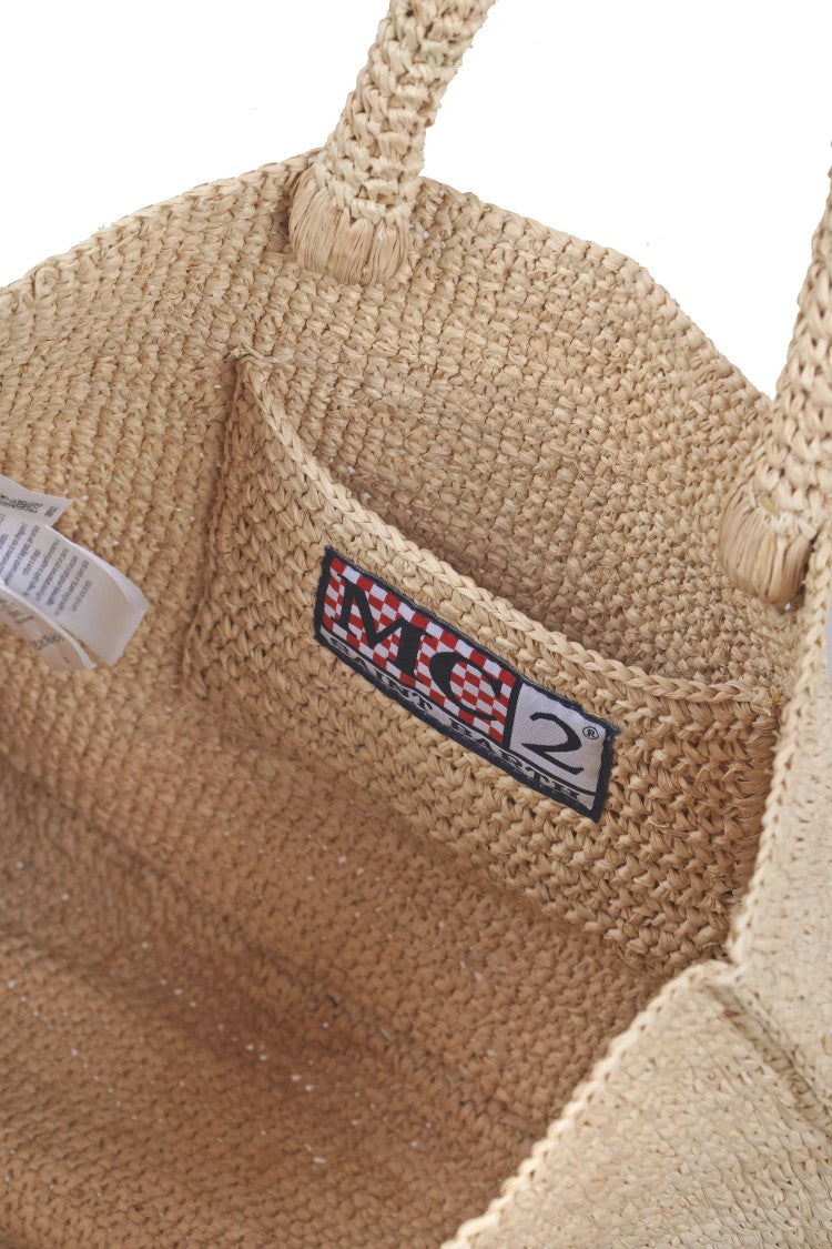 Mc2 Saint Barth Rectangular Woven Tote With Embroidered Detail