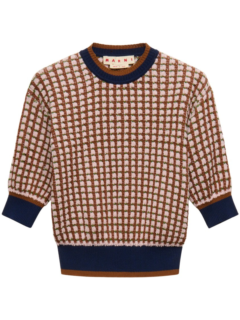 Marni Textured Cropped Sweater With Puff Sleeves