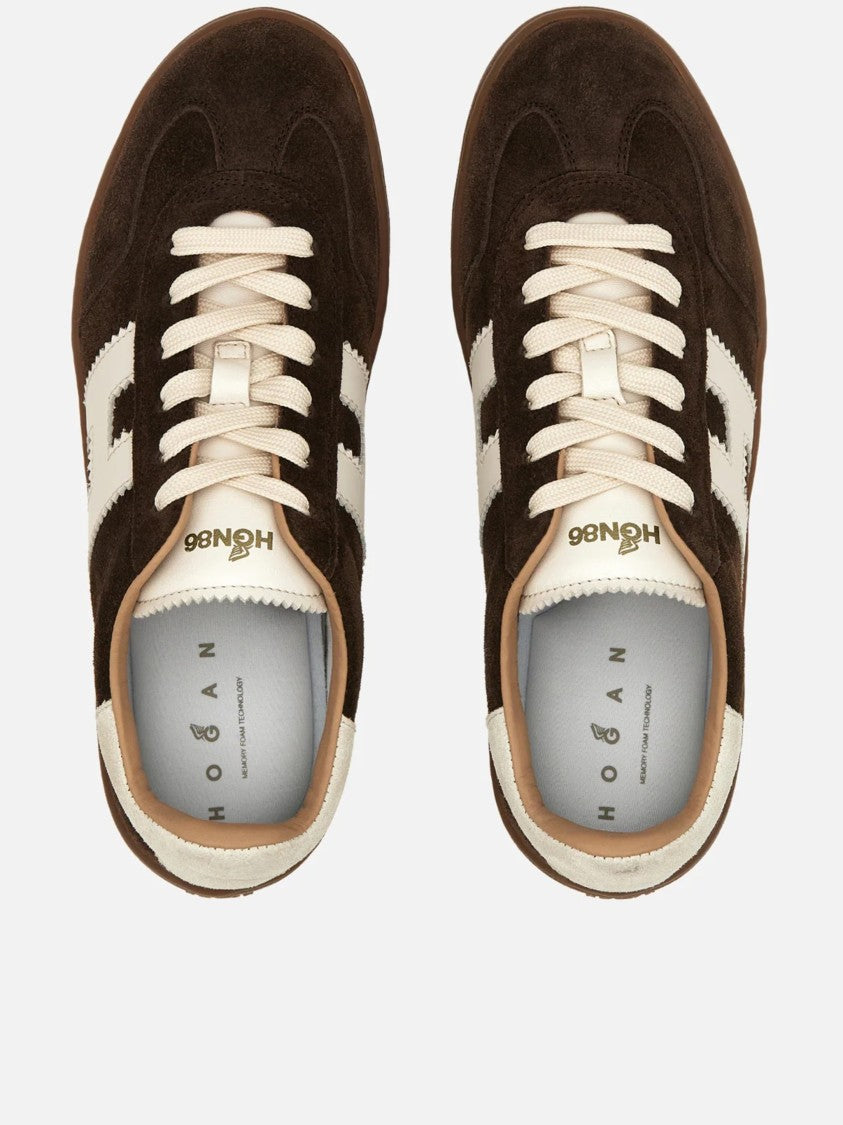 Hogan Dark Brown Suede Low-Top Sneakers With Cream Logo