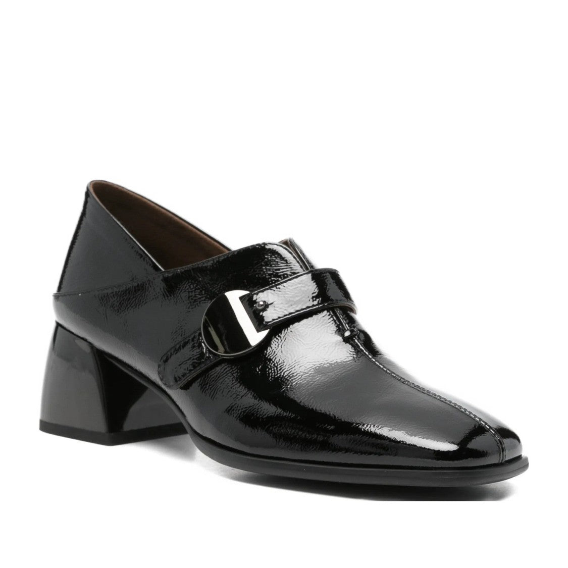 Linda Baumann Black Mid-Height Block Heel Patent Leather Dress Pumps