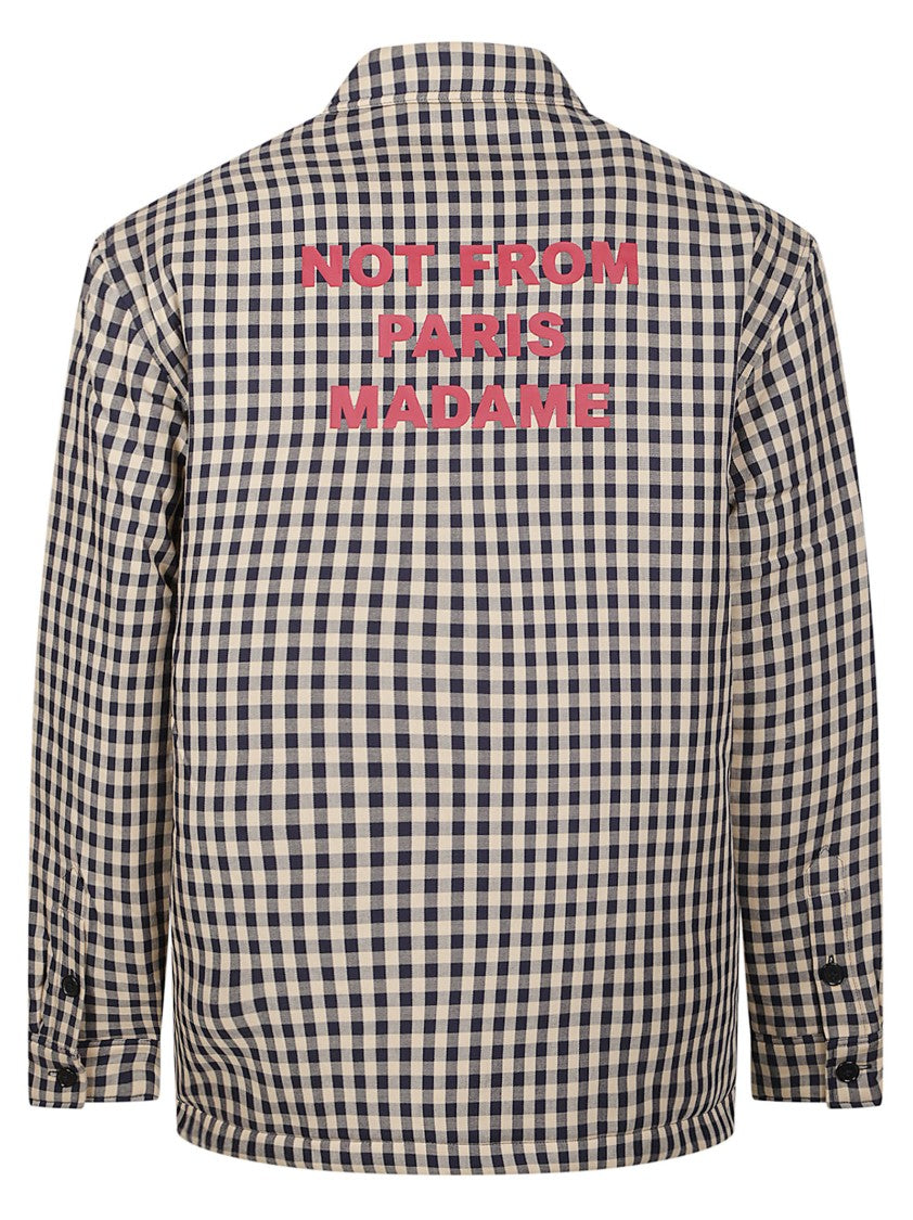 Drôle De Monsieur Classic Slogan Checkered Cotton Casual Shirt