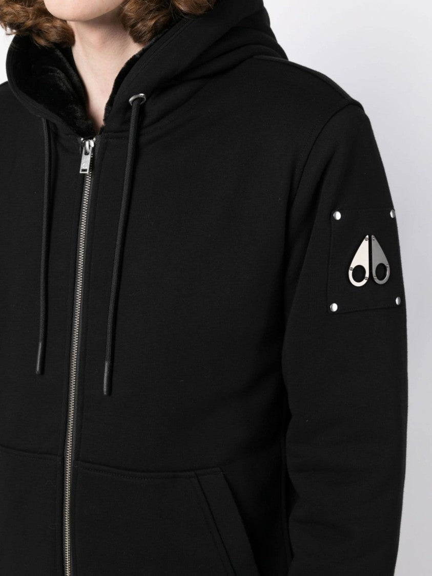 Moose Knuckles Minimalist Black Hoodie With Functional Design