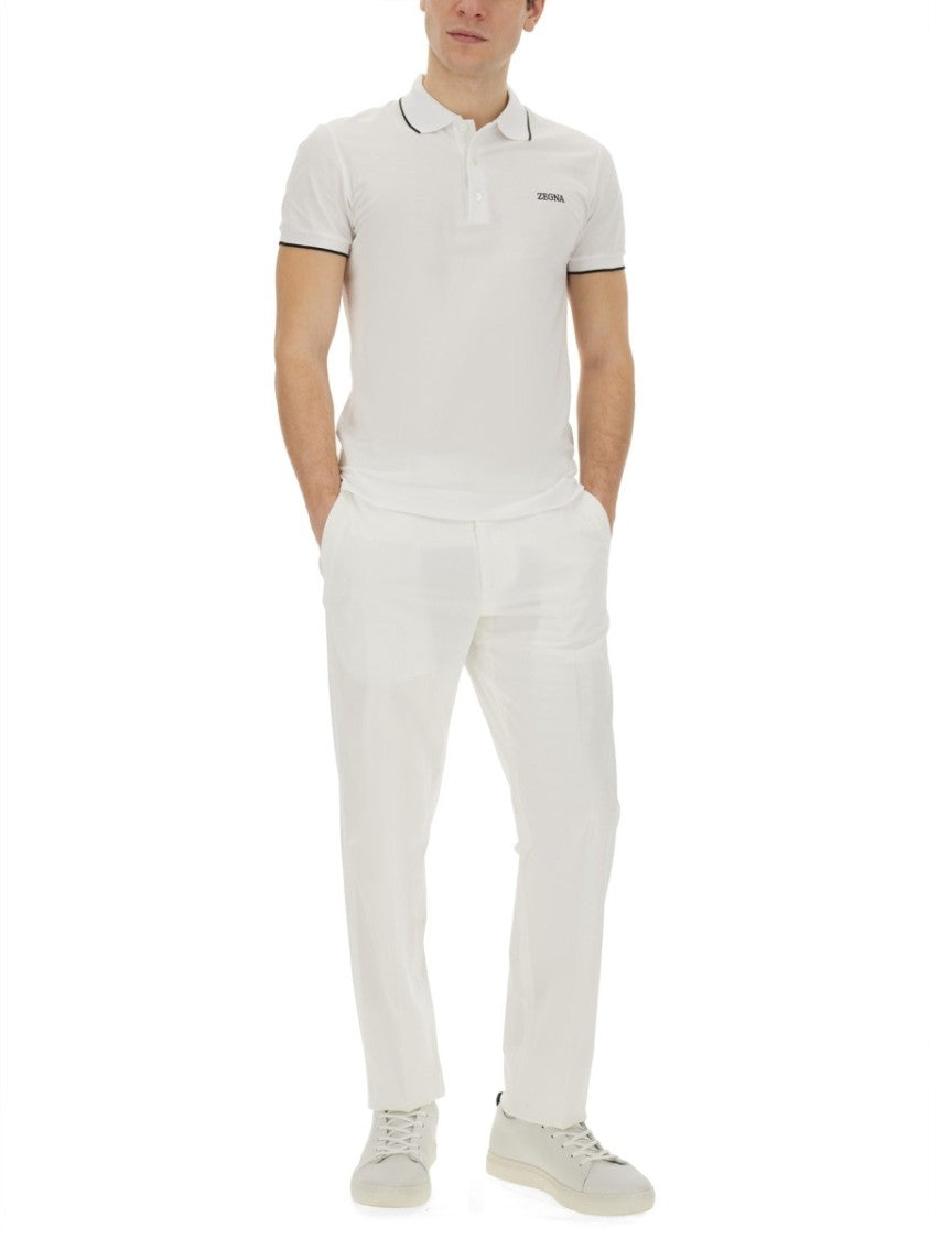 Zegna Fitted White Polo With Classic Collar