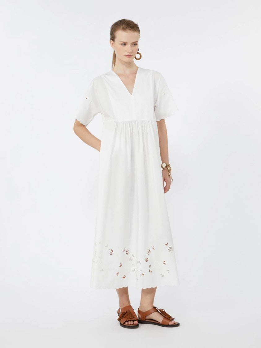 Max Mara V-Neck Midi Dress With Eyelet Embroidery
