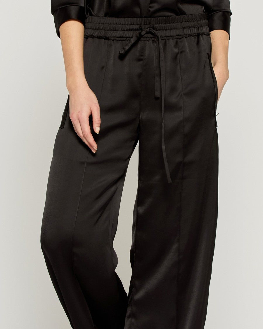 Serena Bute Satin Relaxed Jogger With Zip Pockets - Black