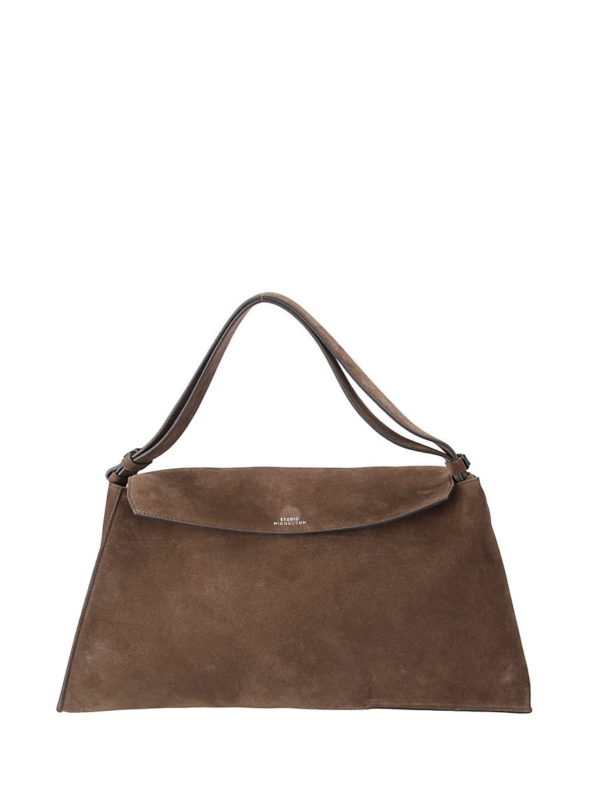 Studio Nicholson Trapezoidal Suede Leather Shoulder Bag With Adjustable Strap
