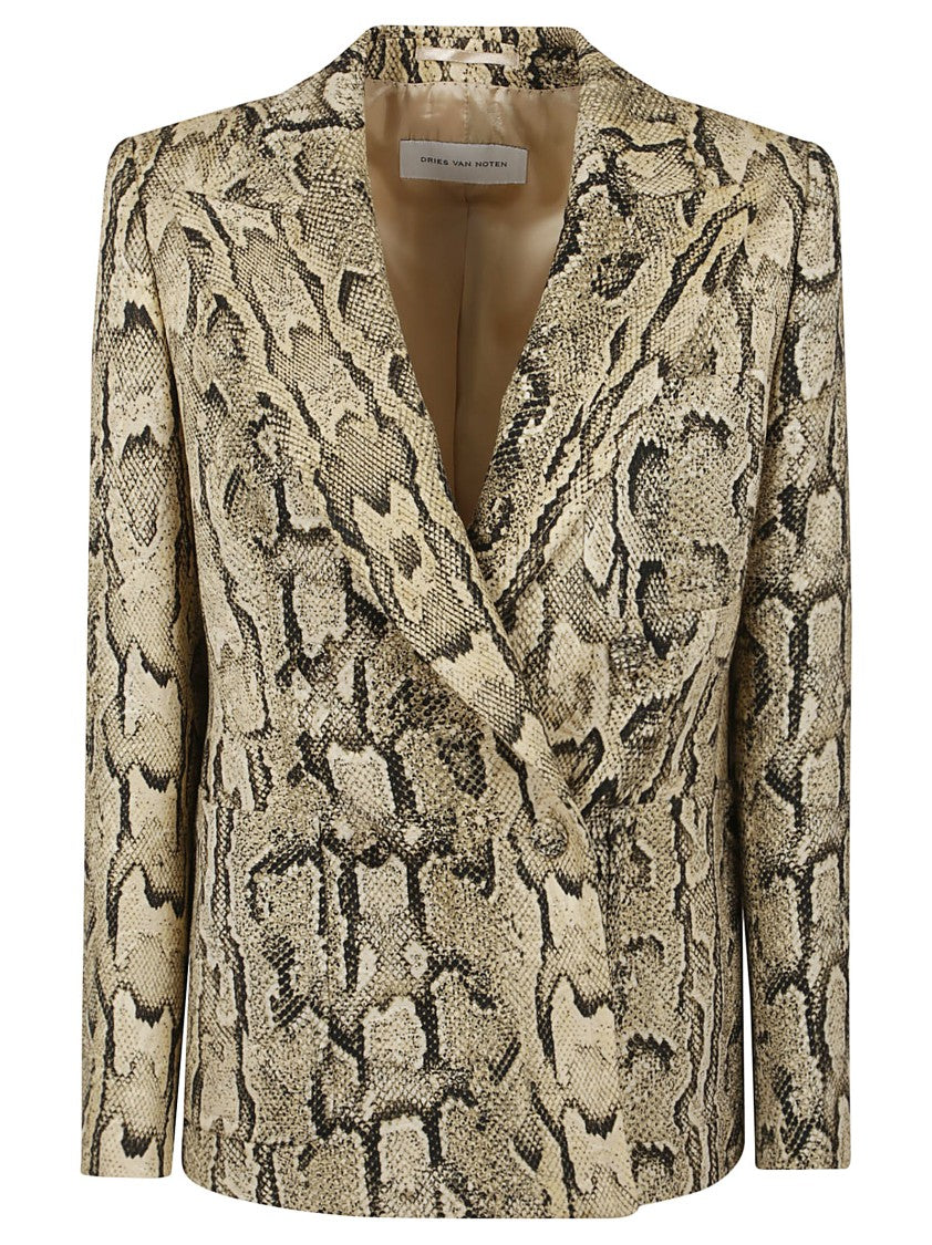 Dries Van Noten Snake Print Jacket In Neutral Palette