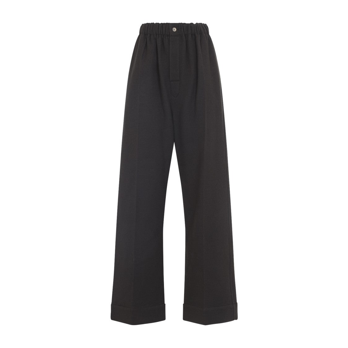 Carven Wide-Leg Black Wool Pants With Cuffed Hem