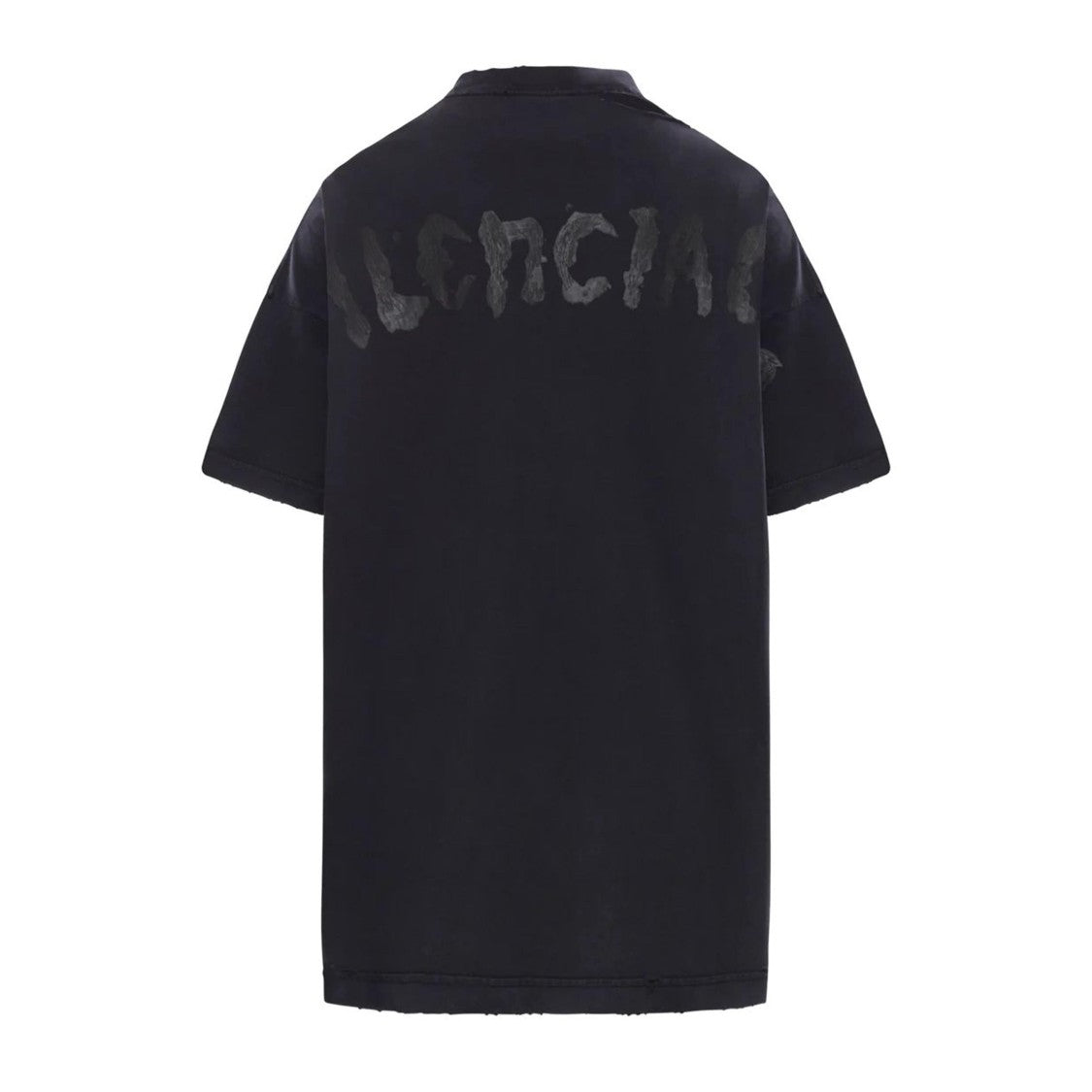 Balenciaga Relaxed-Fit Black T-Shirt With Distressed Hem And Faded Logo