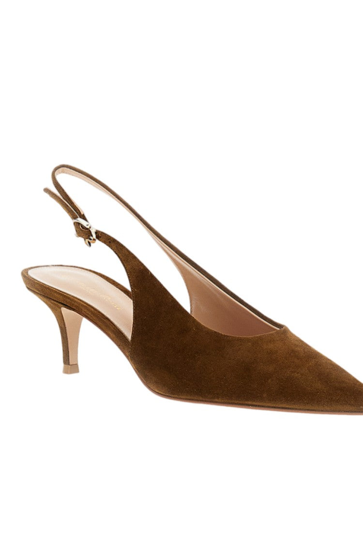 Gianvito Rossi Suede Slingback Pumps With Pointed Toe And Adjustable Ankle Strap