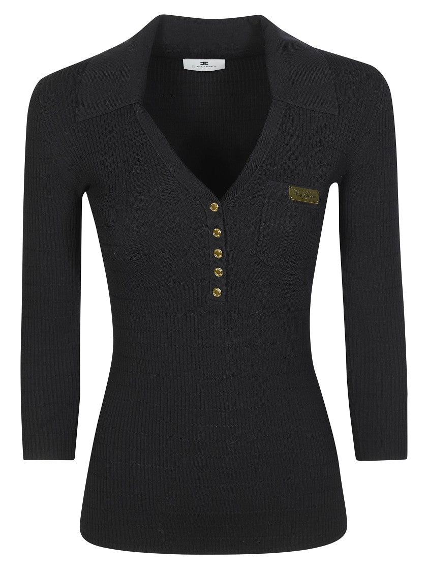 Elisabetta Franchi Fitted Ribbed Deep V Shirt