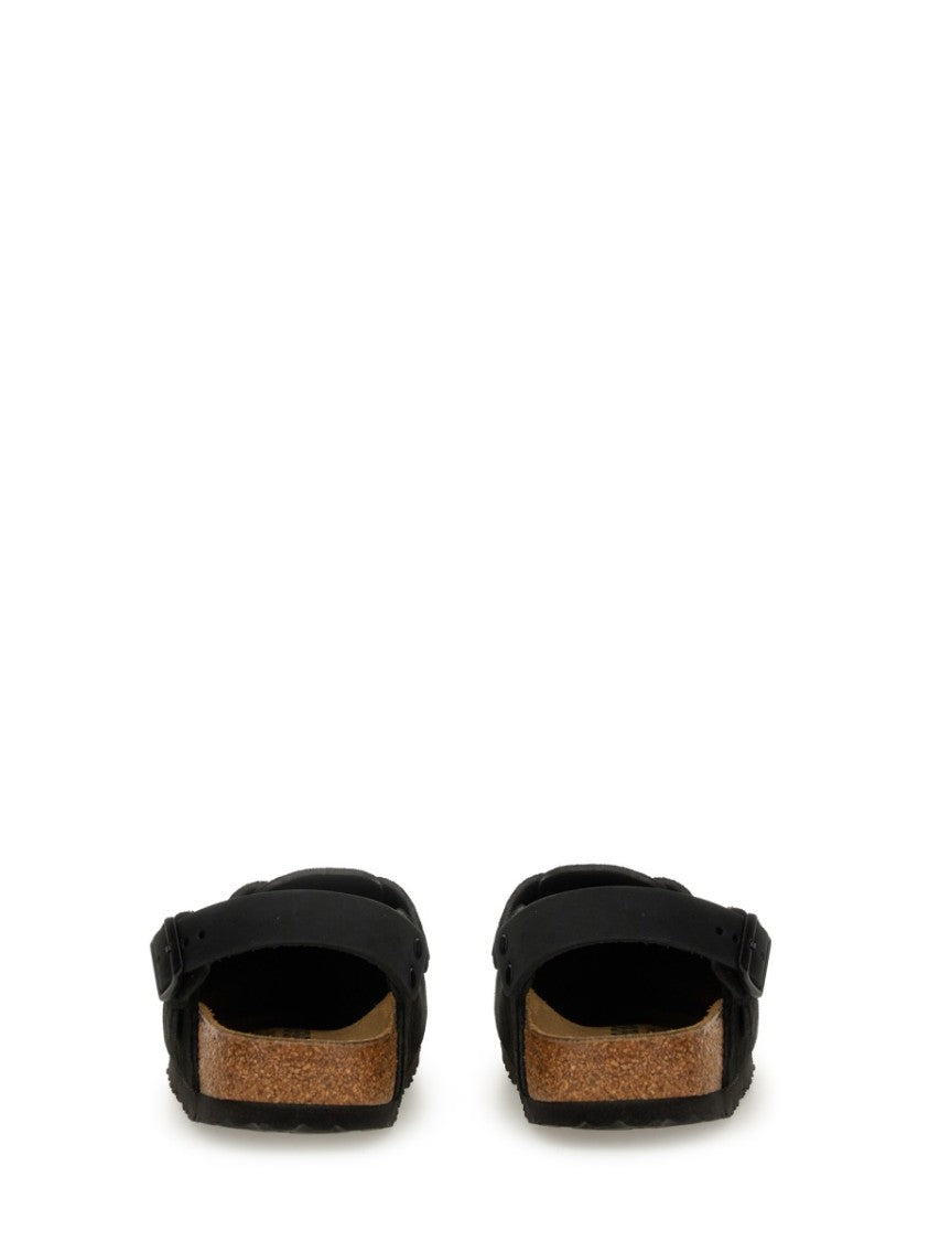 Birkenstock Minimalist Black Suede Slip-On Clogs With Adjustable Strap