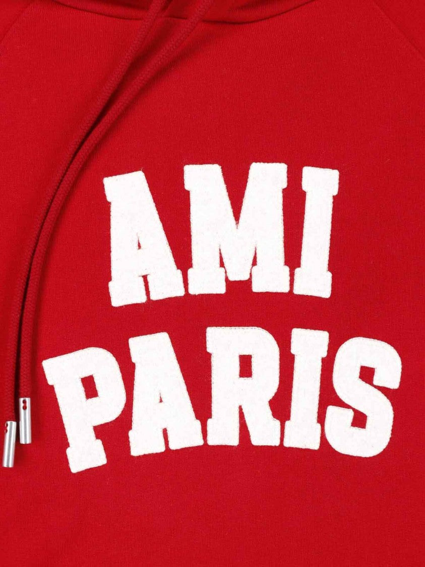 Ami Paris Red Logo Cotton Hoodie