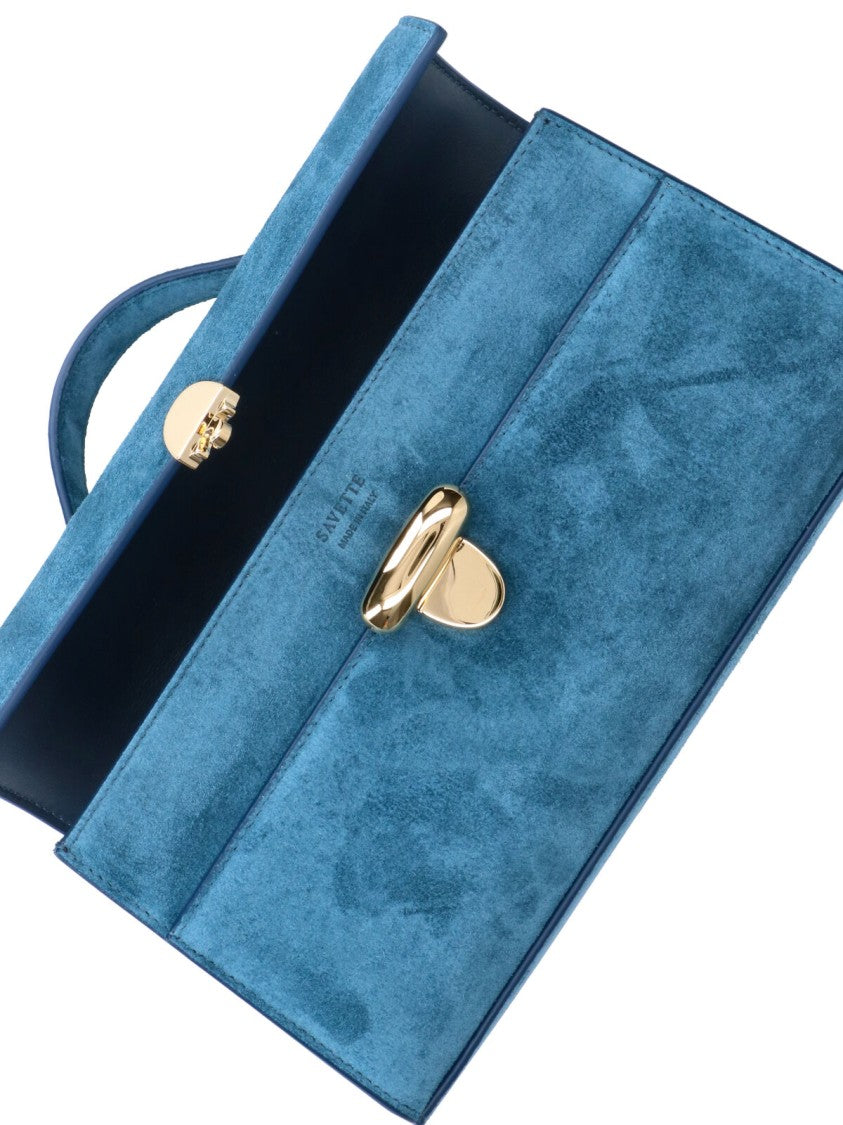 Savette Blue Symmetry Twist-Lock Suede Clutch