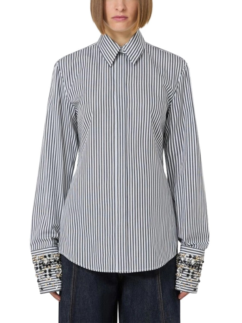 Max Mara Long-Sleeved Striped Shirt With Intricate Embellishments