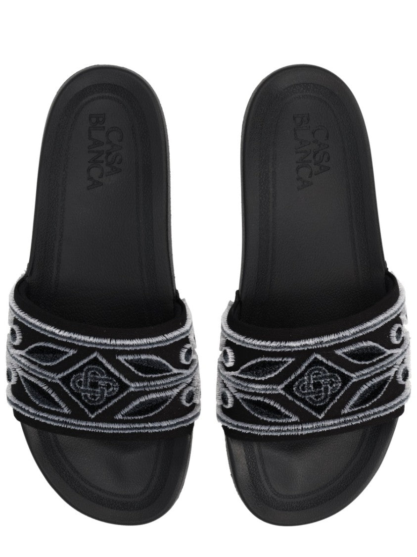 Casablanca Wide Straps Embroidered Logo Slide Sandals