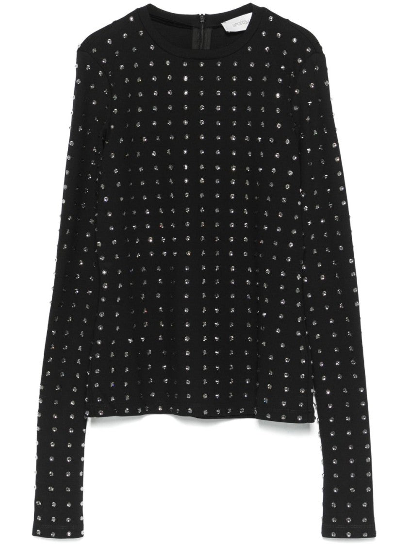 Sportmax Long-Sleeved Black Top With Rhinestone Embellishments
