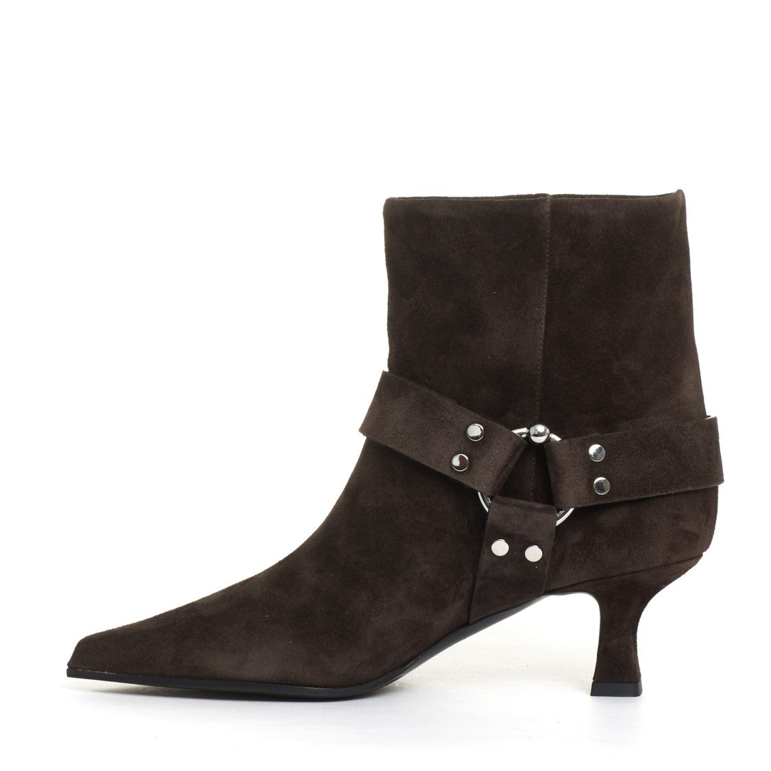 3Juin Brown Suede Ankle Boot With 55 Mm Heel And Metal Ring