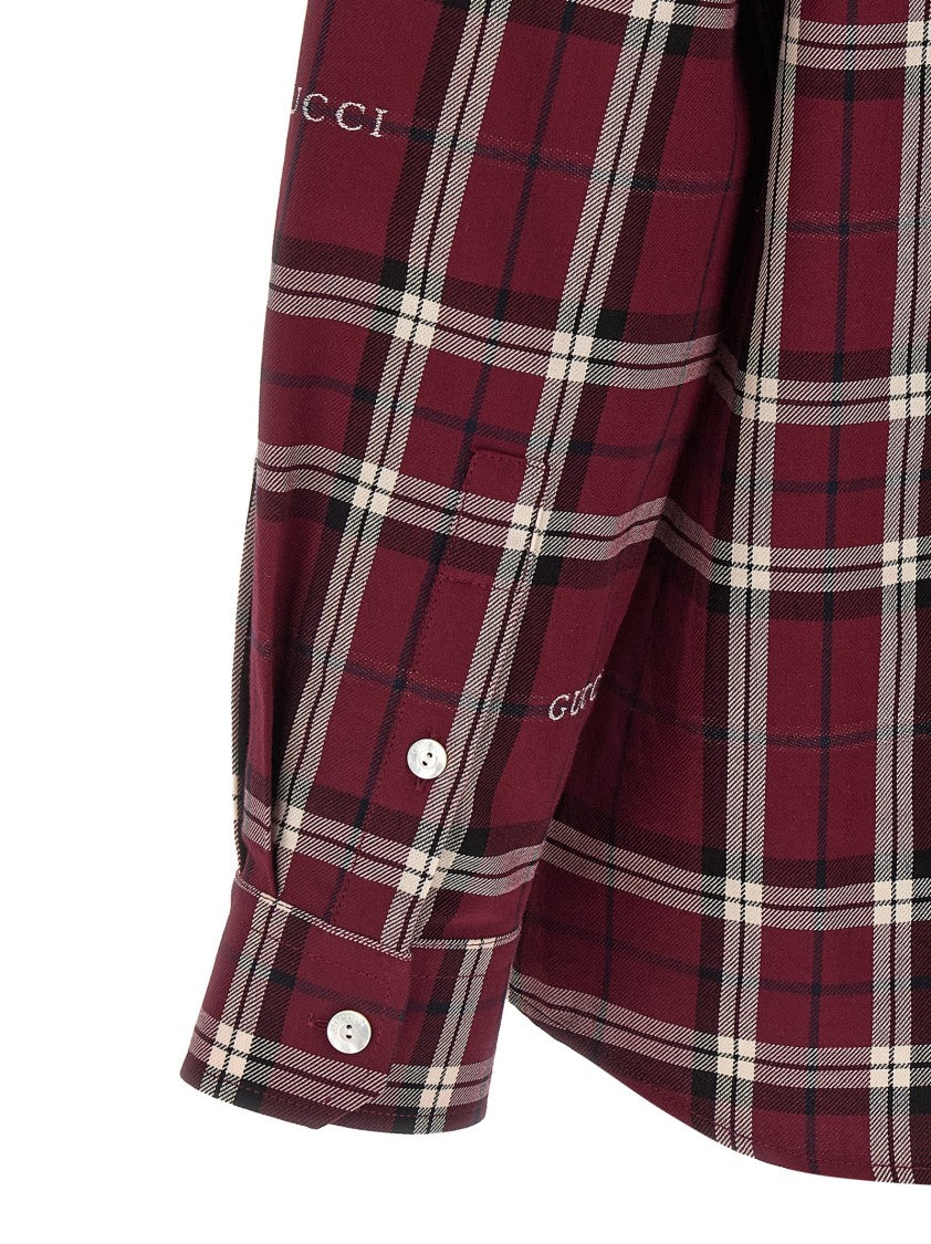 Gucci Jacquard Cotton Tartan Shirt With Chest Pocket And Cuffed Sleeves