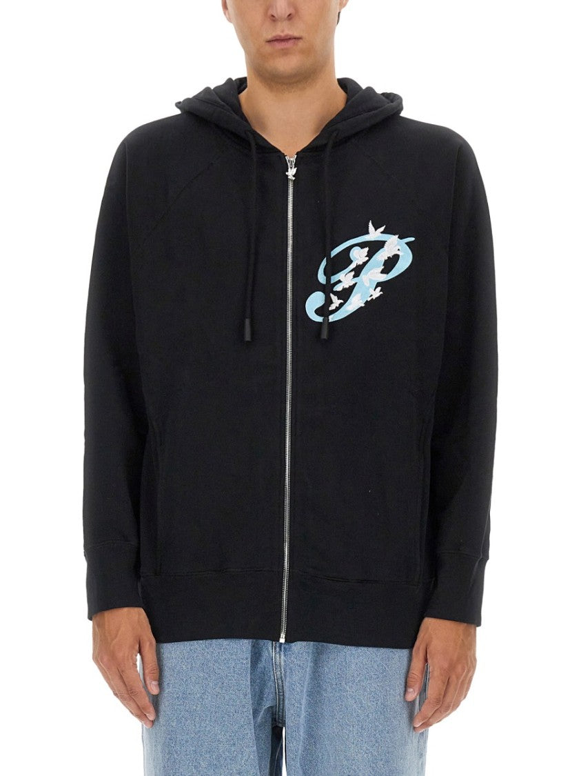 3.Paradis Black Zip Sweatshirt With Graphic Design
