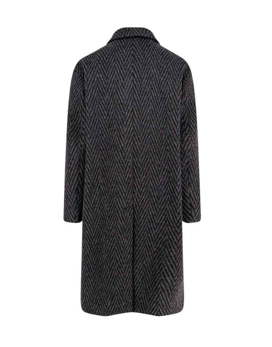 Hevo Grey Santa Cesarea Herringbone Wool-Blend Coat