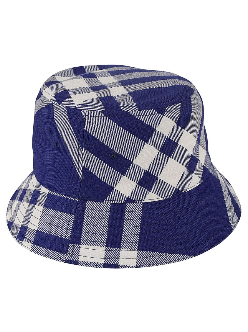 Burberry Wide-Brimmed Plaid Bucket Hat With Structured Design
