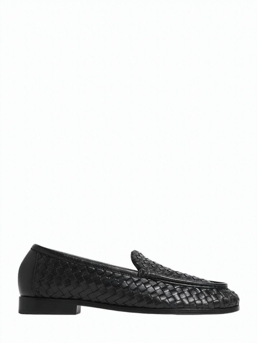 Bottega Veneta Lambskin Loafers With Woven Upper And Minimalist Design