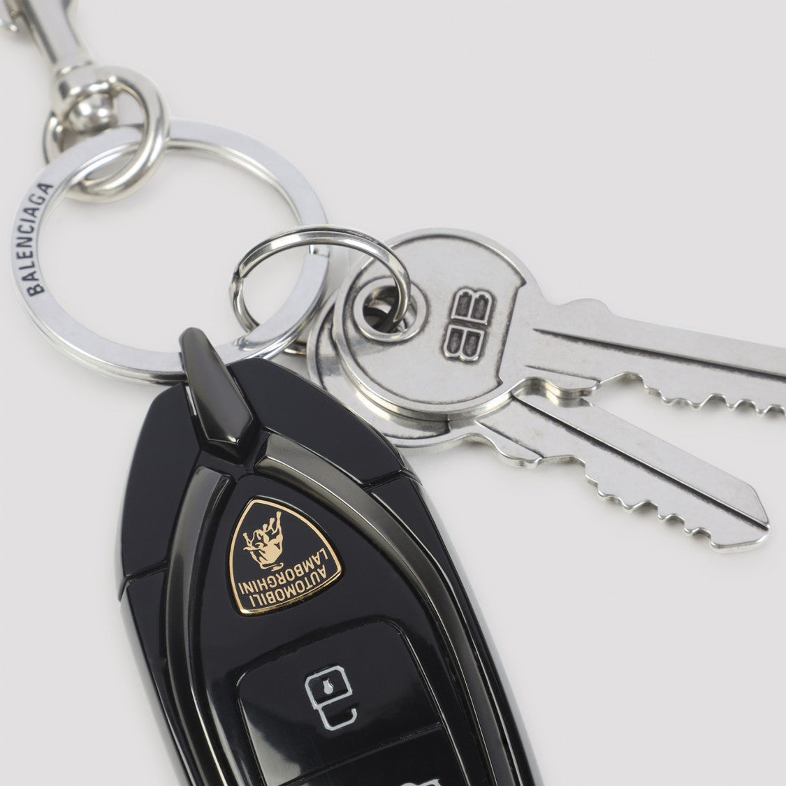 Balenciaga Black Keychain With Gold Emblem And Silver Keys