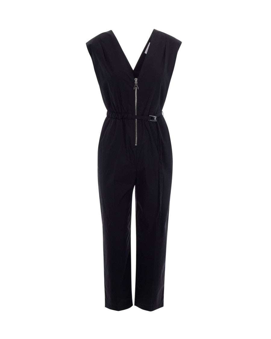 Patrizia Pepe Slim Fit Sleeveless Black Cotton Poplin Jumpsuit