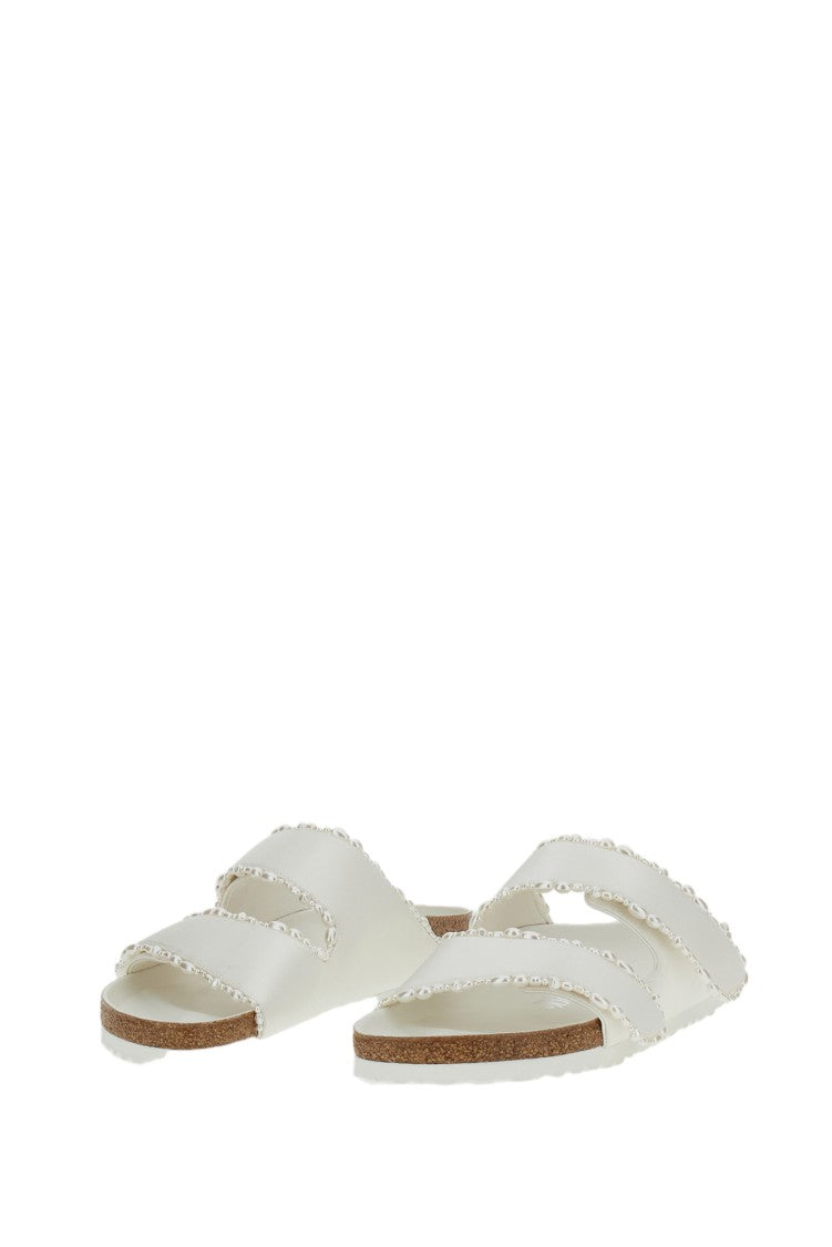 Birkenstock Ivory Satin Arizona Sandals With Pearl Detailing