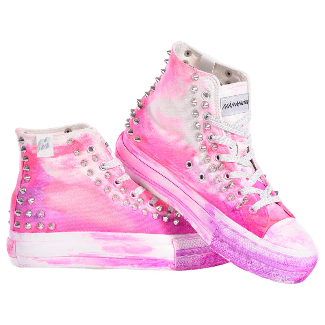 Mimanera Washed-Effect Handcrafted Studded Platform Sneakers