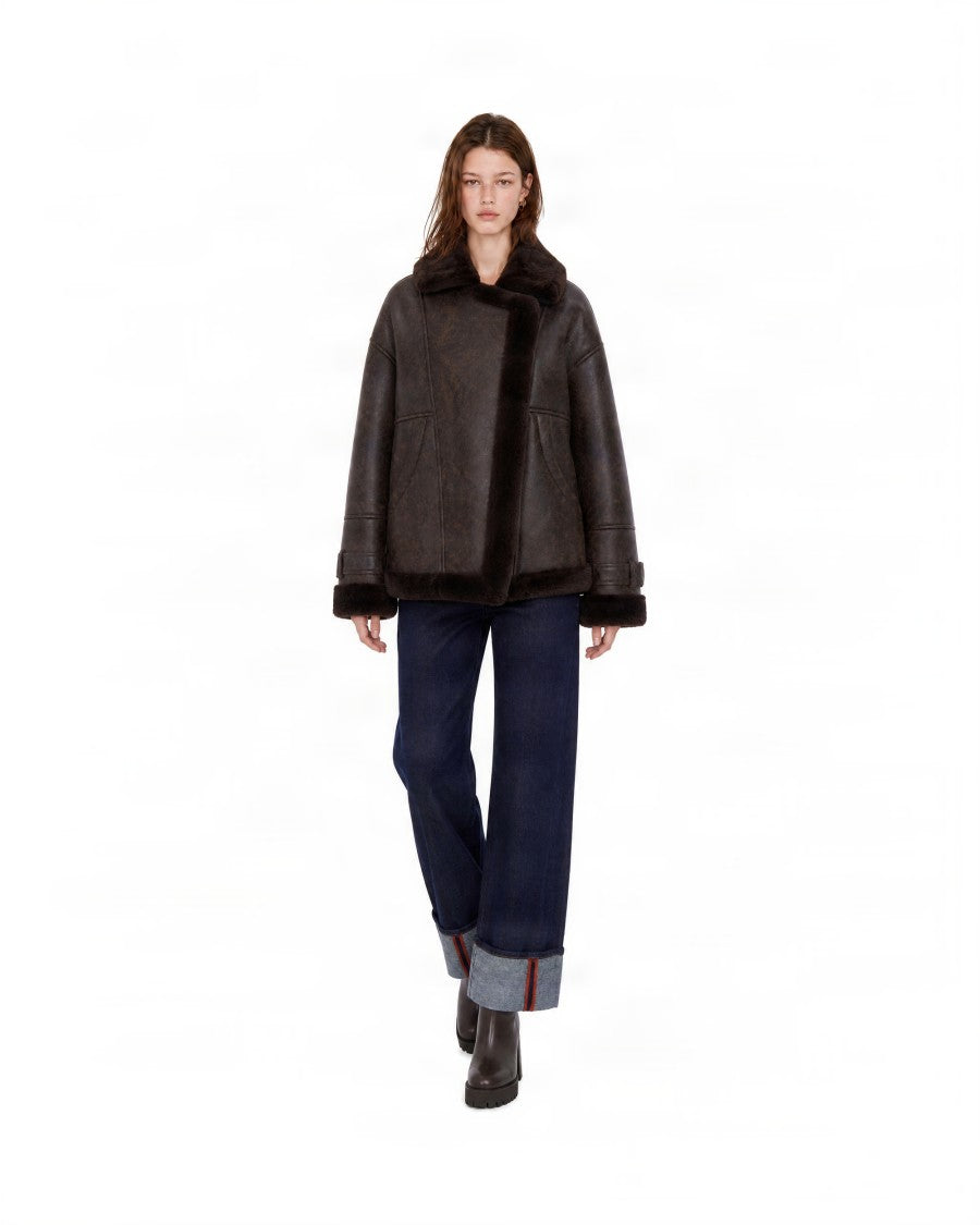 Liu Jo Aviator Jacket With Plush Fur Collar And Oversized Fit