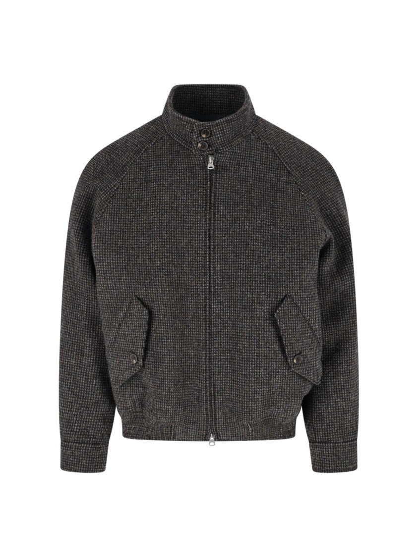 Dunst Brown Checkered High-Collar Wool Bomber Jacket