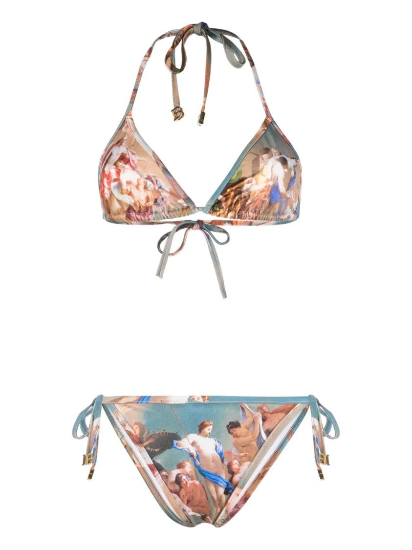 Balmain Artistic Print Triangle Bikini With Adjustable Ties