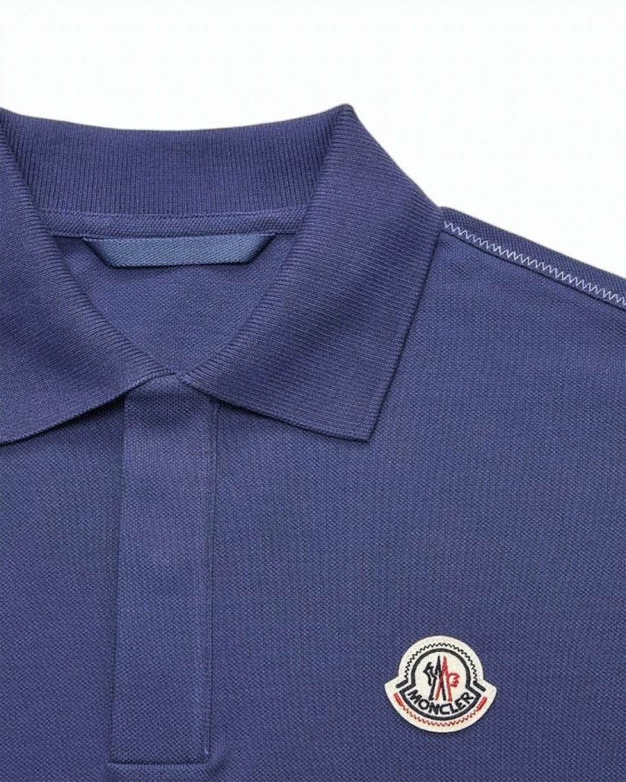 Moncler Textured Deep Blue Polo Shirt