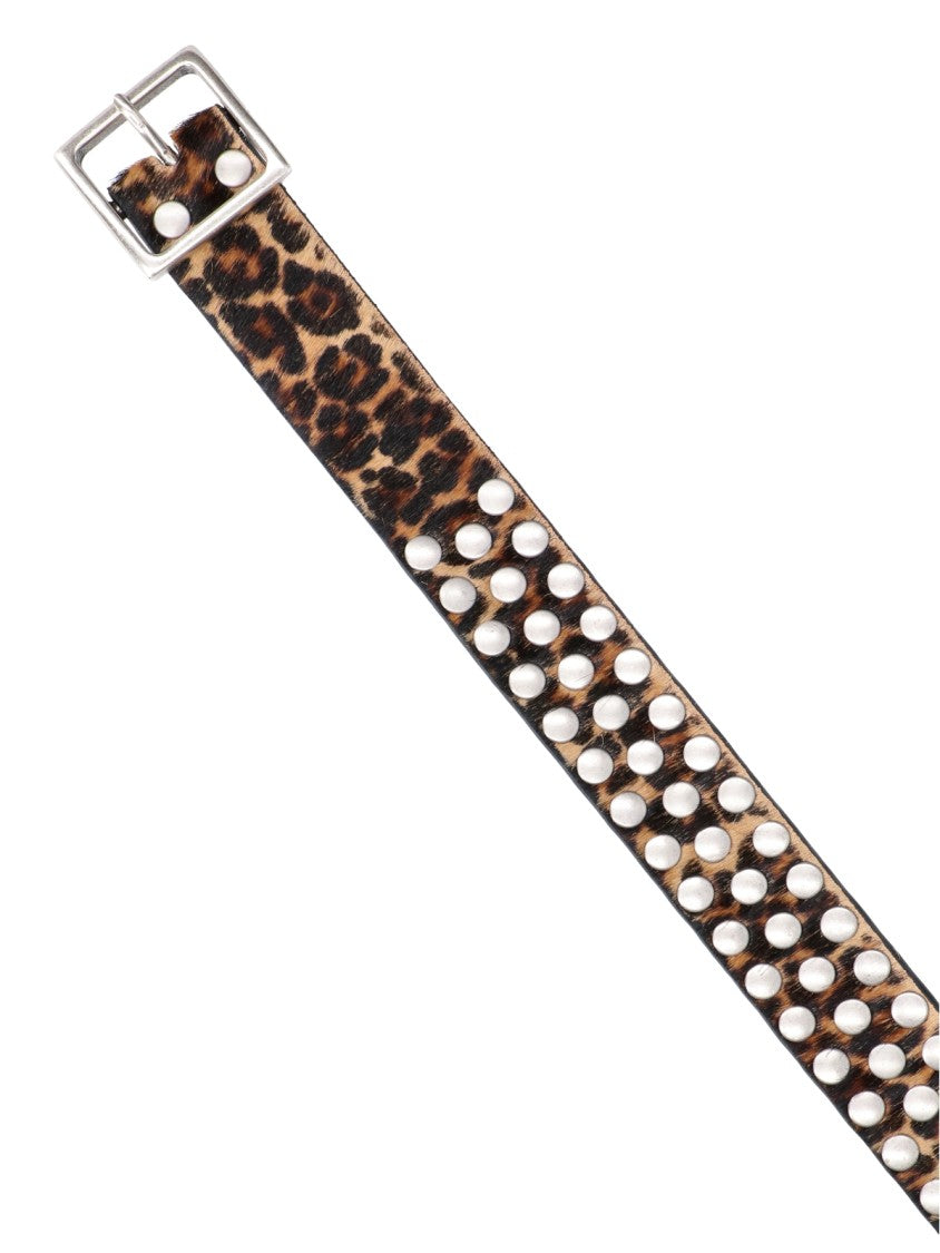 Golden Goose Brown Leo Animal Print Studded Belt