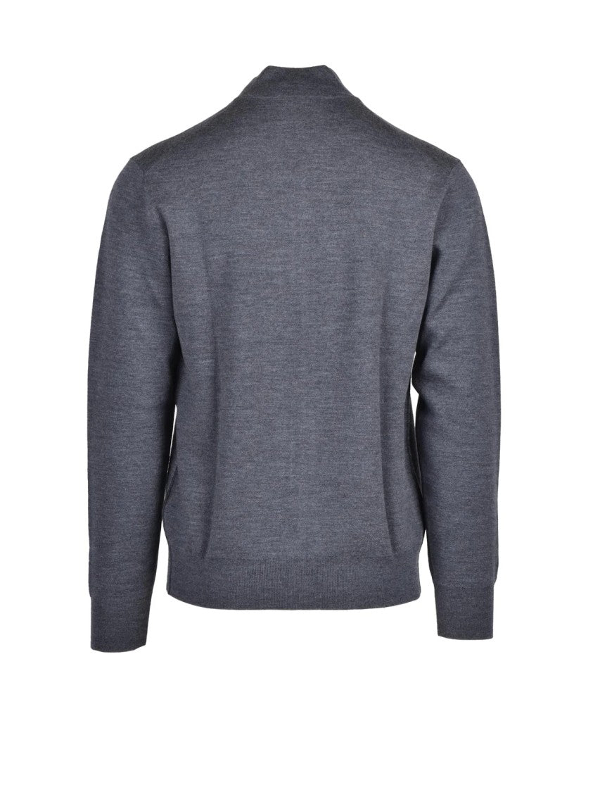 Paolo Pecora Grey Virgin Wool-Blend Zip Cardigan