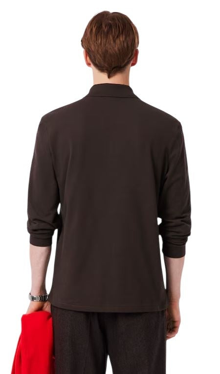 Lacoste Brown Long Sleeves Polo With Mother-Of-Pearl Button Placket