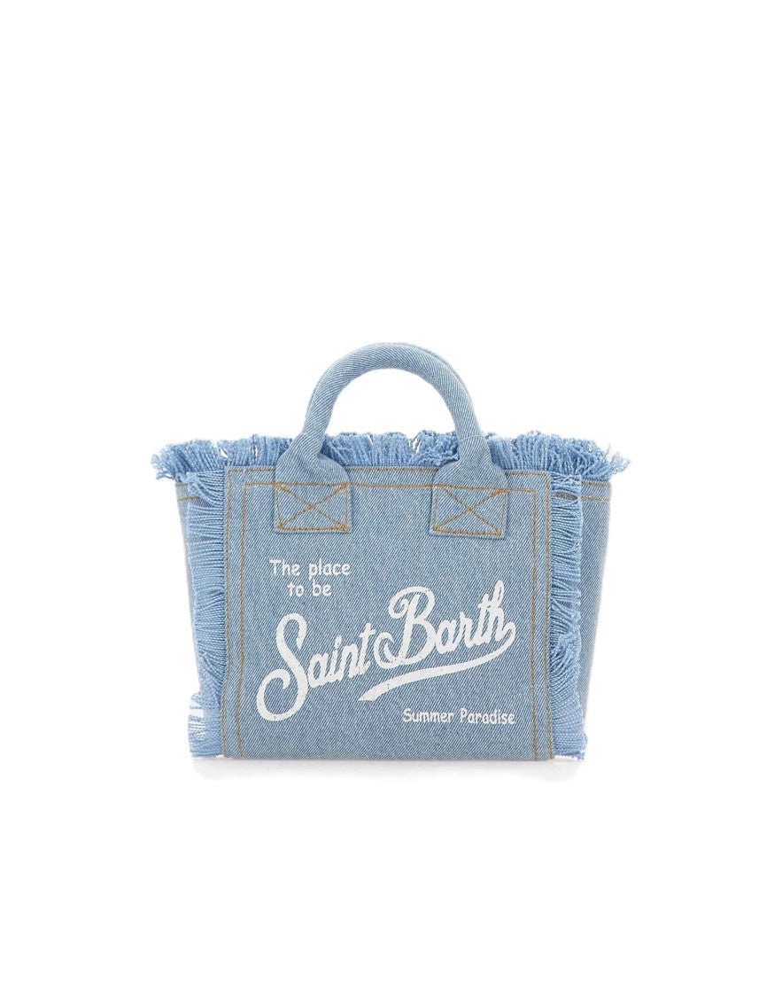Mc2 Saint Barth Light Blue Denim Tote Bag With Frayed Edges
