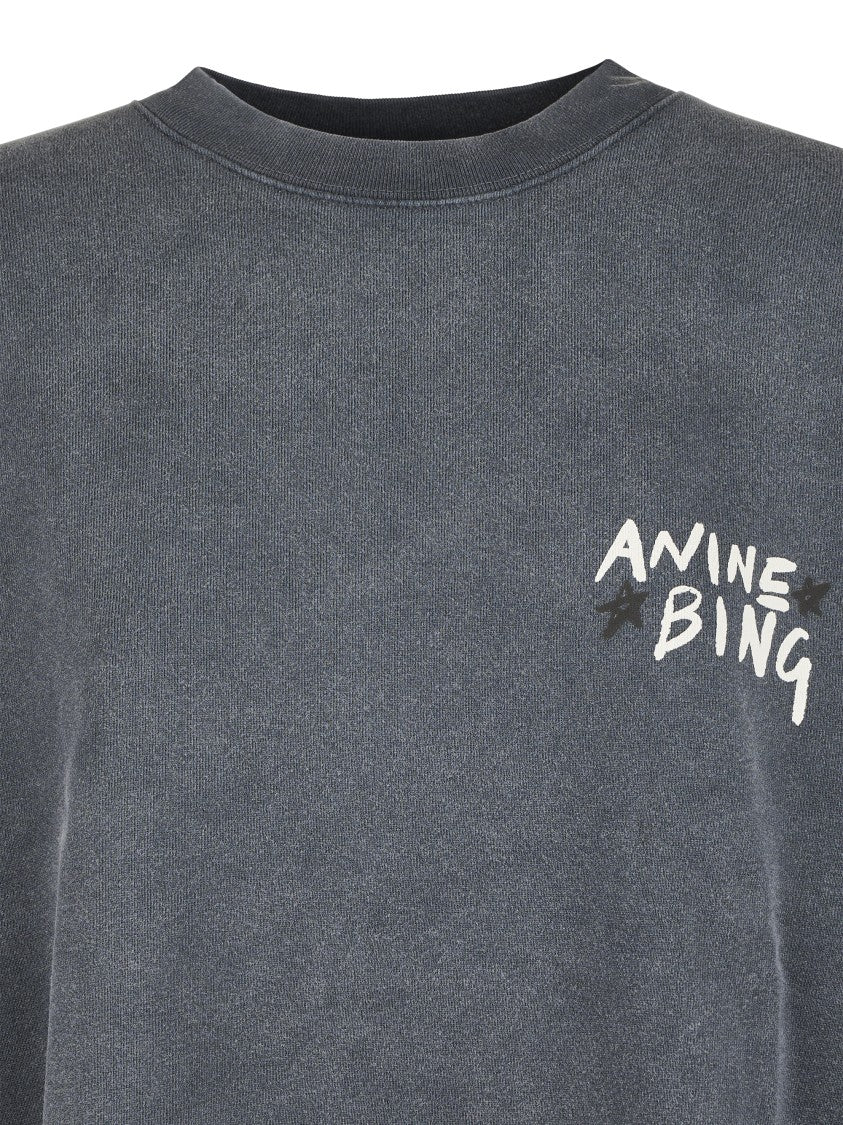 Anine Bing Washed Charcoal Grey Sweatshirt With Graphic Logo