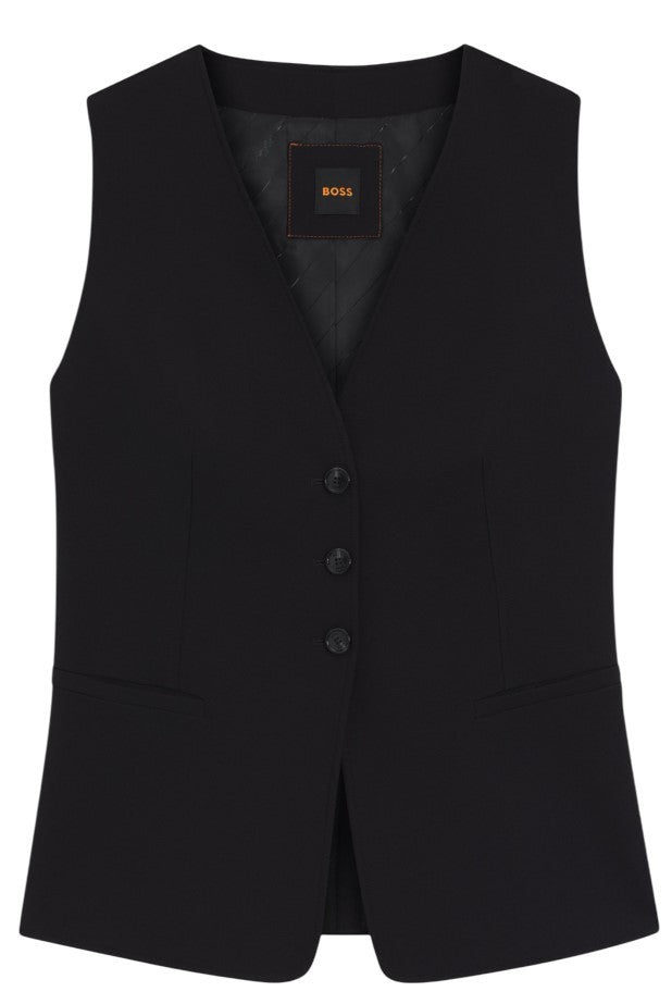 Boss Tailored Black Vest With Structured Silhouette