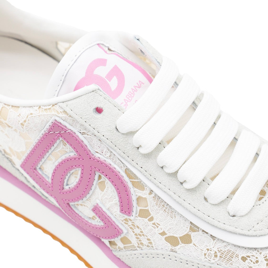 Dolce & Gabbana Lace-Detail White Sneakers With Pink Accents