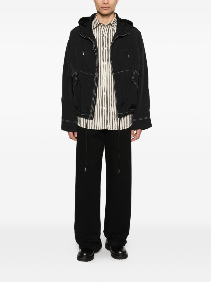 Ami Paris Black Contrast Stitching Hooded Zip Jacket