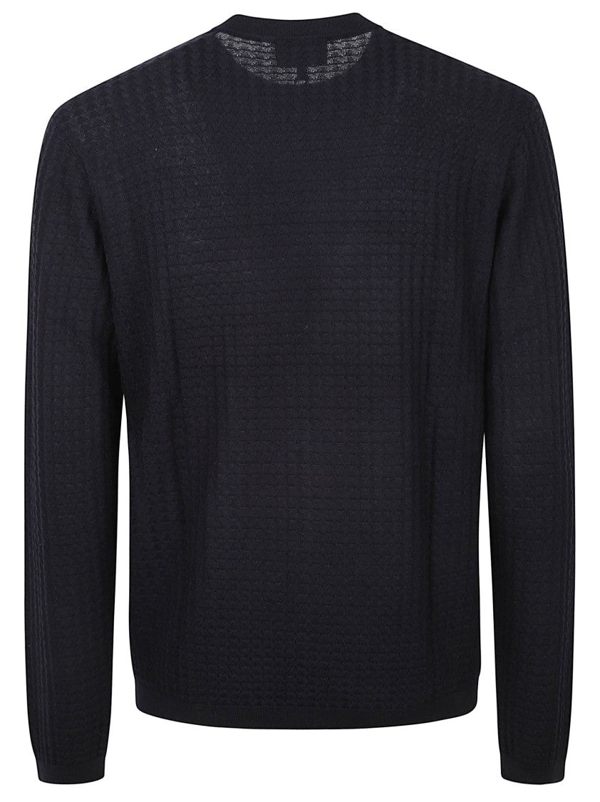 Emporio Armani Textured Knit Sweater With Classic Crew Neckline