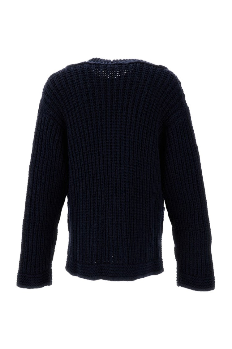 Barena Blue Canava Chunky Virgin Wool Cardigan