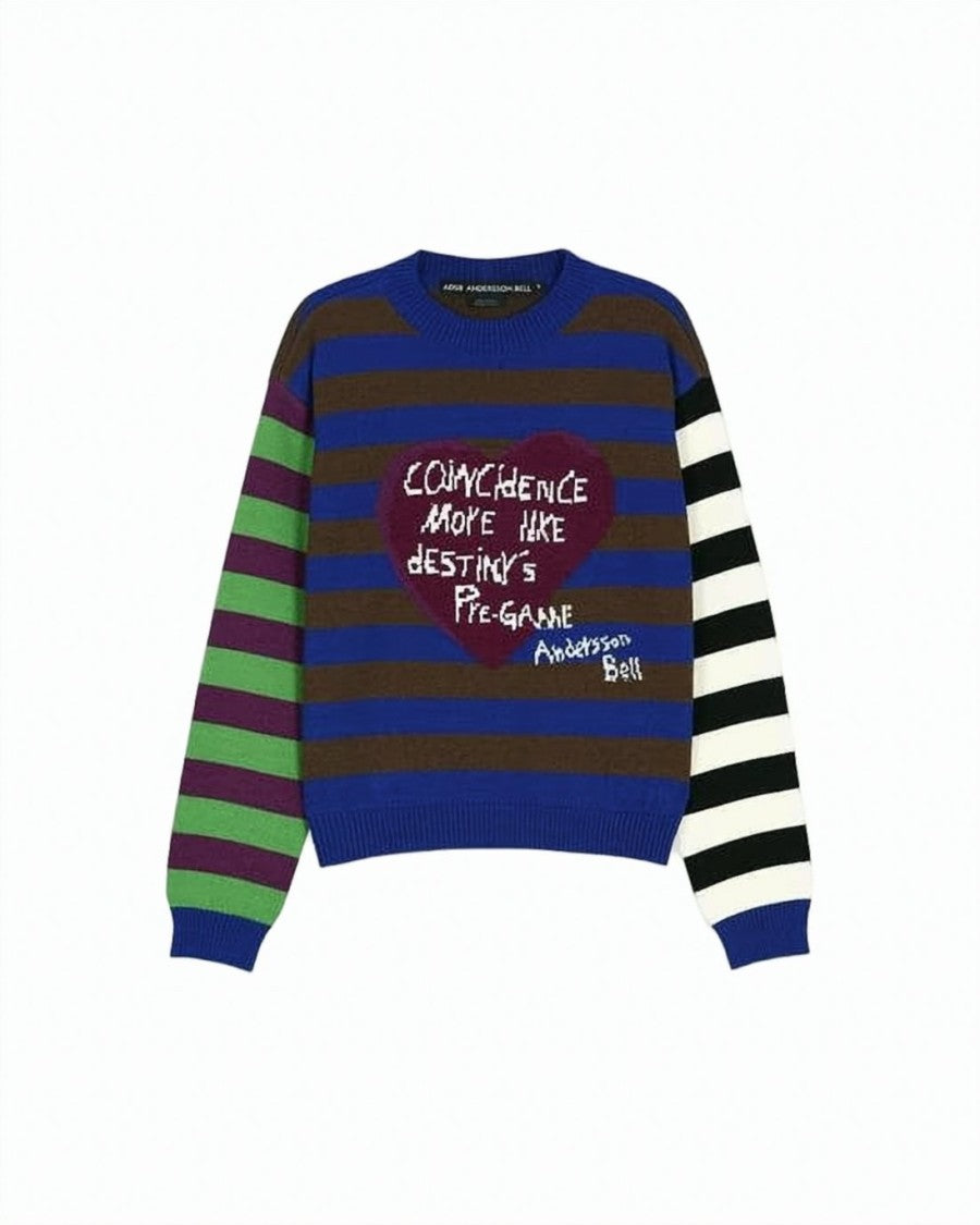 Andersson Bell Mismatched Striped Knit Sweater With Heart Graphic